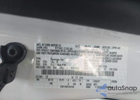 2012 Ford Focus Sel z USA, uszkodzony, nr VIN 1FAHP3H26CL223805